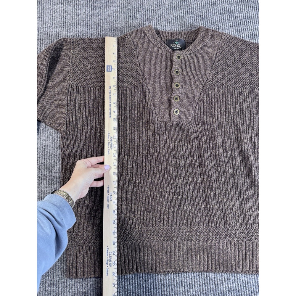 RedHead Brown Chunky-Knit Cotton Acrylic Henley Sweater XL Crew Neck Long Sleeve - Picture 4 of 6